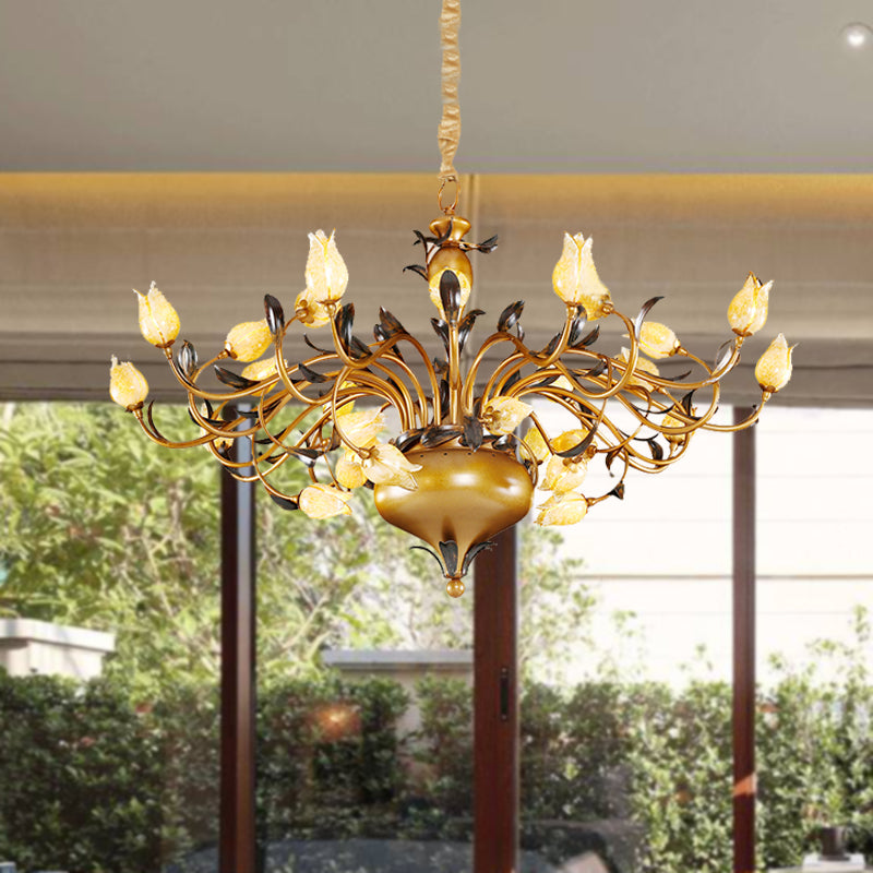 Brass 30 Heads Chandelier Lighting Vintage Metal Tulip LED Pendant Ceiling Light for Living Room Clearhalo 'Ceiling Lights' 'Chandeliers' Lighting' options 400843