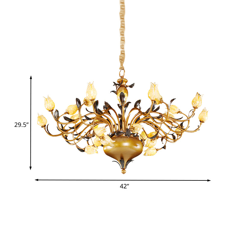 Brass 30 Heads Chandelier Lighting Vintage Metal Tulip LED Pendant Ceiling Light for Living Room Clearhalo 'Ceiling Lights' 'Chandeliers' Lighting' options 400846