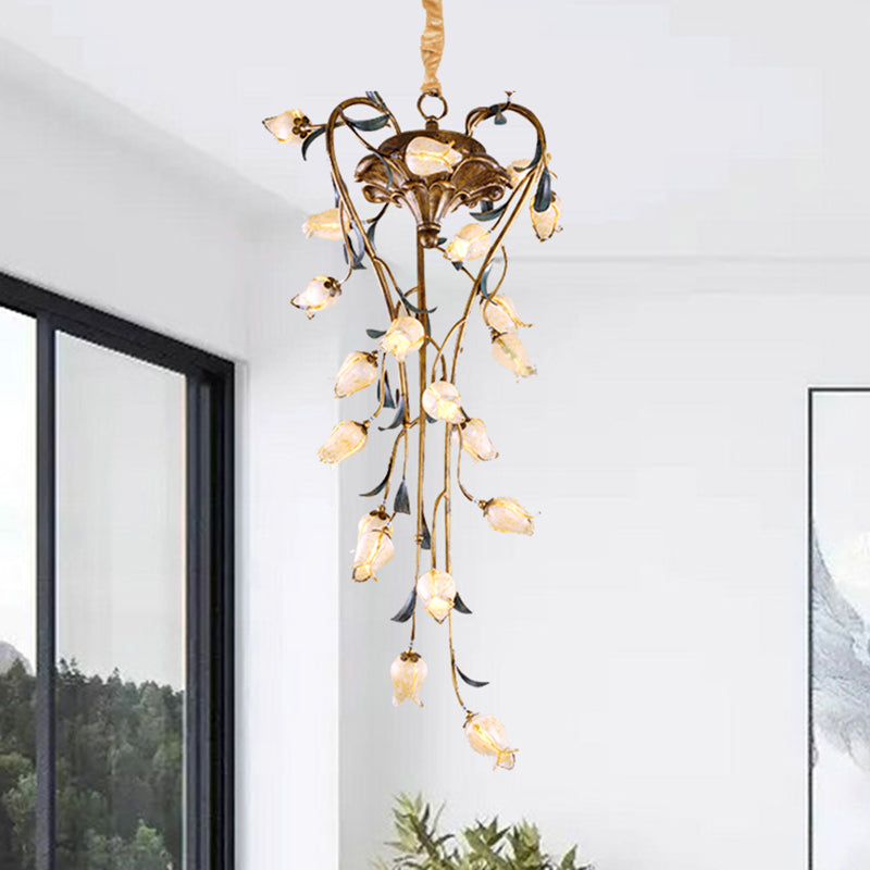 Brass Tulip Hanging Chandelier American Garden Metal 21 Lights Restaurant LED Ceiling Pendant Clearhalo 'Ceiling Lights' 'Chandeliers' Lighting' options 400853