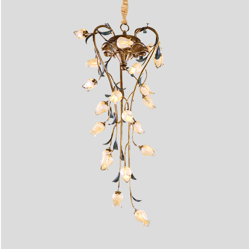 Brass Tulip Hanging Chandelier American Garden Metal 21 Lights Restaurant LED Ceiling Pendant Clearhalo 'Ceiling Lights' 'Chandeliers' Lighting' options 400855