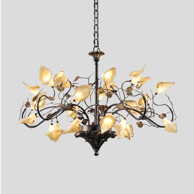 Metal Antique Bronze Pendant Chandelier Flower 25 Lights Countryside LED Down Lighting for Restaurant Clearhalo 'Ceiling Lights' 'Chandeliers' Lighting' options 400865