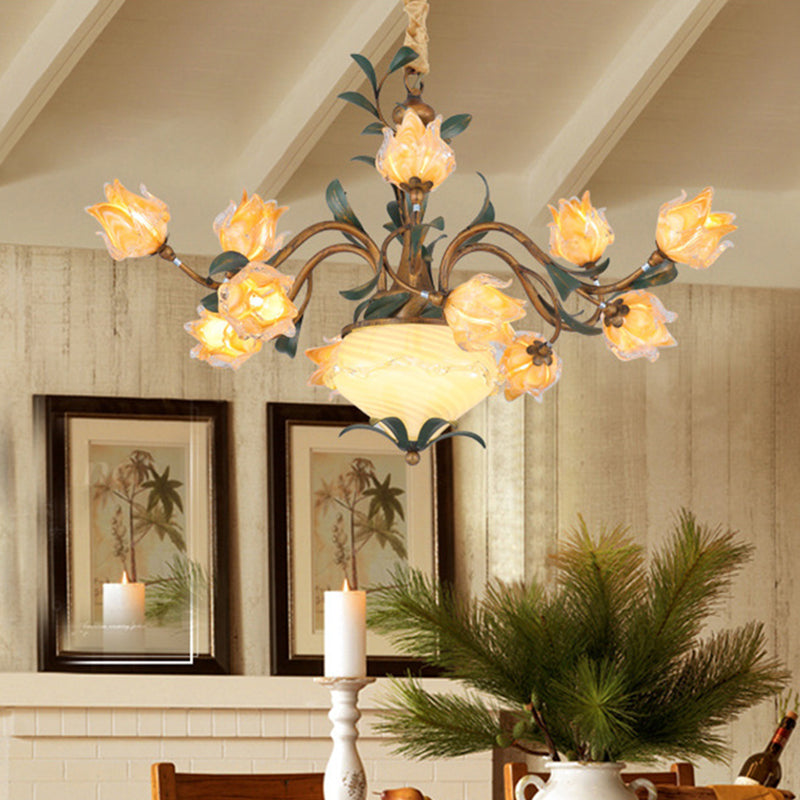 American Flower Chandelier Lighting Fixture 15 Heads Metal LED Pendant Ceiling Light in Brass Clearhalo 'Ceiling Lights' 'Chandeliers' Lighting' options 400867