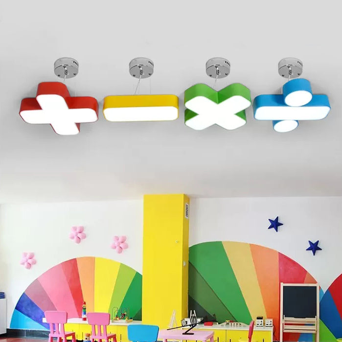 18"/24" W Plus/Minus/Multiply/Divide Shape Ceiling Lamp Modern Acrylic LED Ceiling Mount Chandelier in Red/Yellow/Blue/Green, Warm/White Light Blue 18" Warm Clearhalo 'Ceiling Lights' 'Chandeliers' Lighting' options 40086_81a0cbdf-48c8-4b14-9a50-e4e905239f94