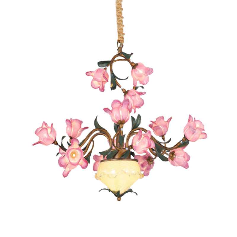 15 Lights Chandelier Pendant Light American Flower Metal LED Suspension Lamp in Brass for Bedroom Clearhalo 'Ceiling Lights' 'Chandeliers' Lighting' options 400879