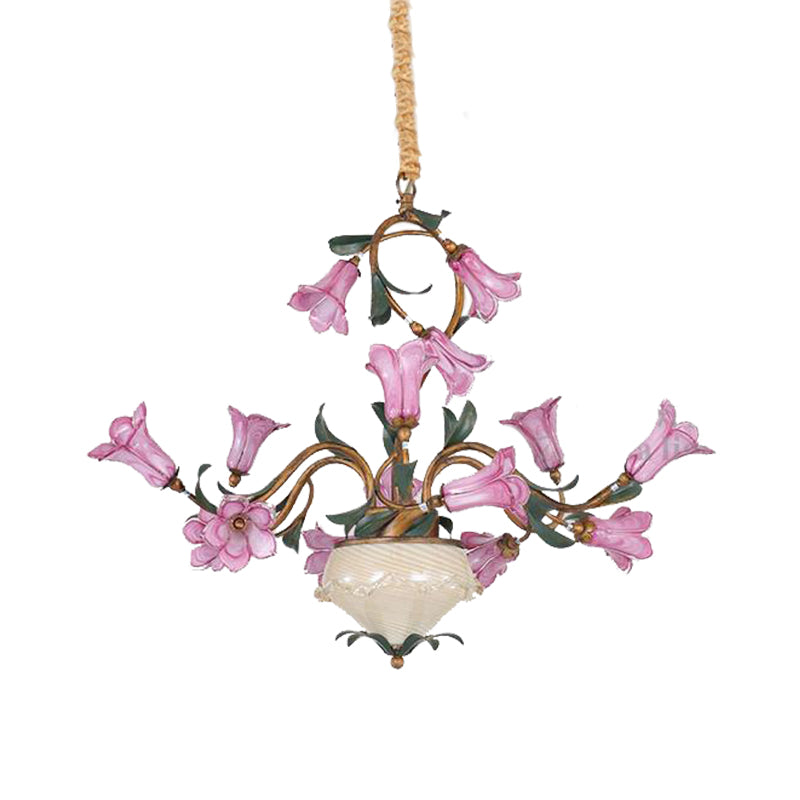 15 Heads Chandelier Lighting American Garden Lily Metal LED Pendant Ceiling Light in Brass for Living Room Clearhalo 'Ceiling Lights' 'Chandeliers' Lighting' options 400899