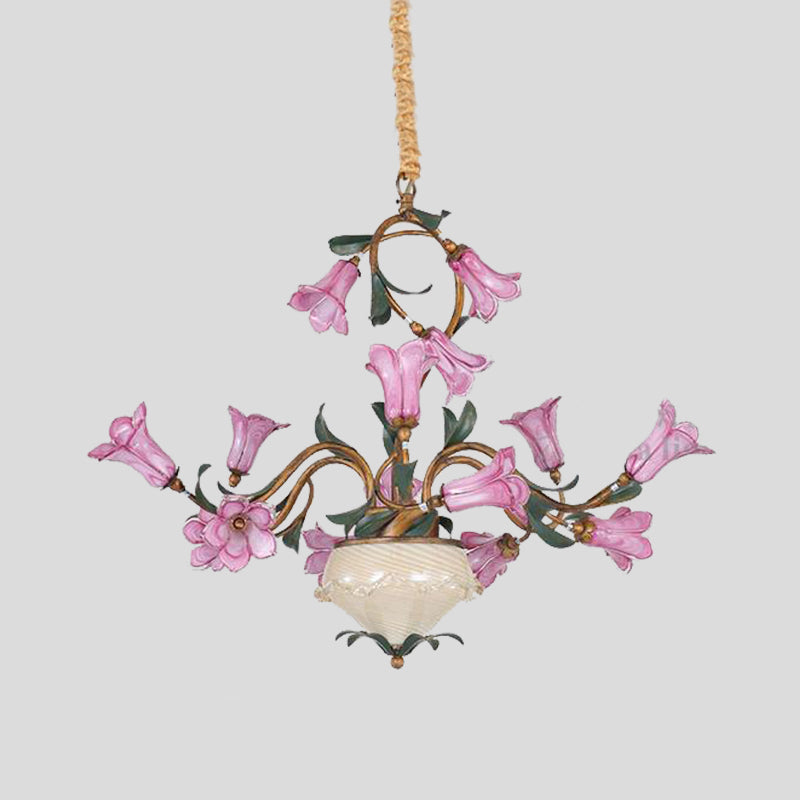 15 Heads Chandelier Lighting American Garden Lily Metal LED Pendant Ceiling Light in Brass for Living Room Clearhalo 'Ceiling Lights' 'Chandeliers' Lighting' options 400900