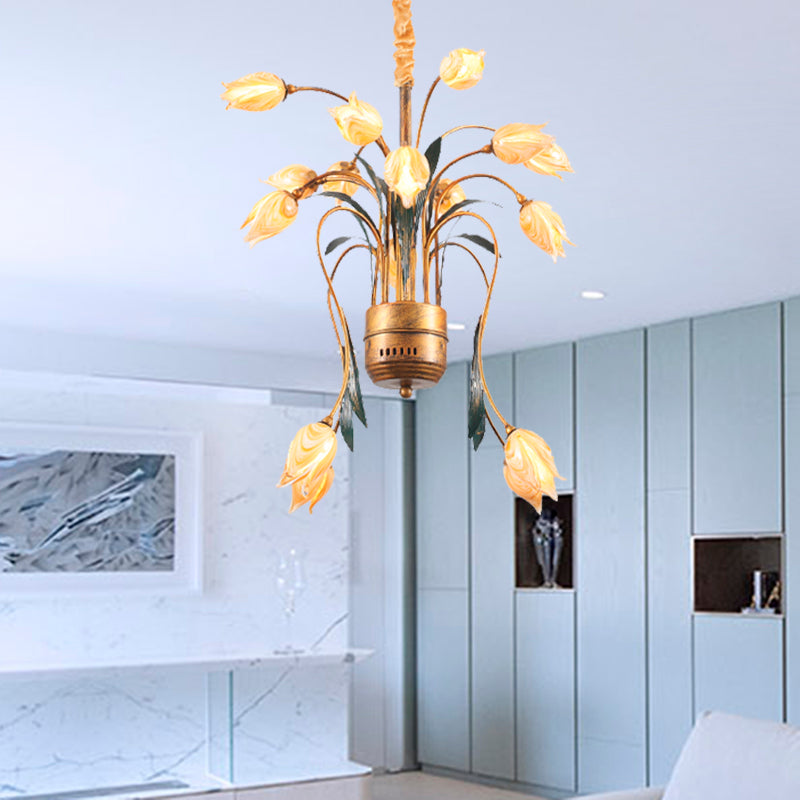 Metal Brass Hanging Chandelier Tulip 16/25 Lights Pastoral Style LED Down Lighting Pendant for Bedroom Clearhalo 'Ceiling Lights' 'Chandeliers' Lighting' options 400912