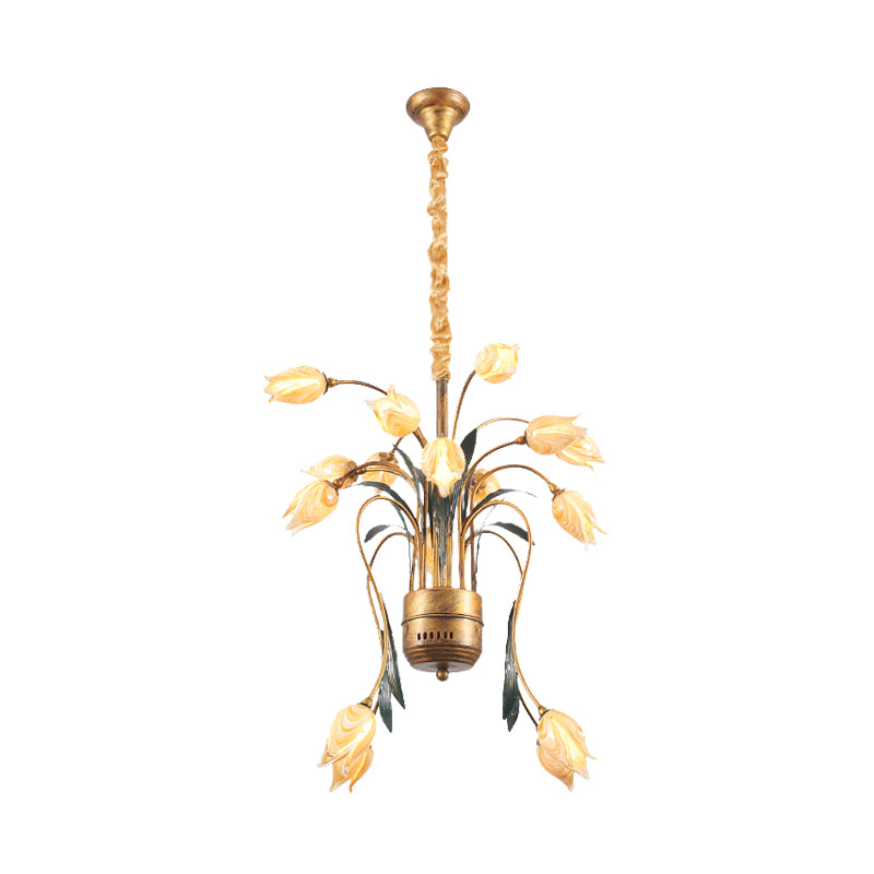Metal Brass Hanging Chandelier Tulip 16/25 Lights Pastoral Style LED Down Lighting Pendant for Bedroom Clearhalo 'Ceiling Lights' 'Chandeliers' Lighting' options 400914