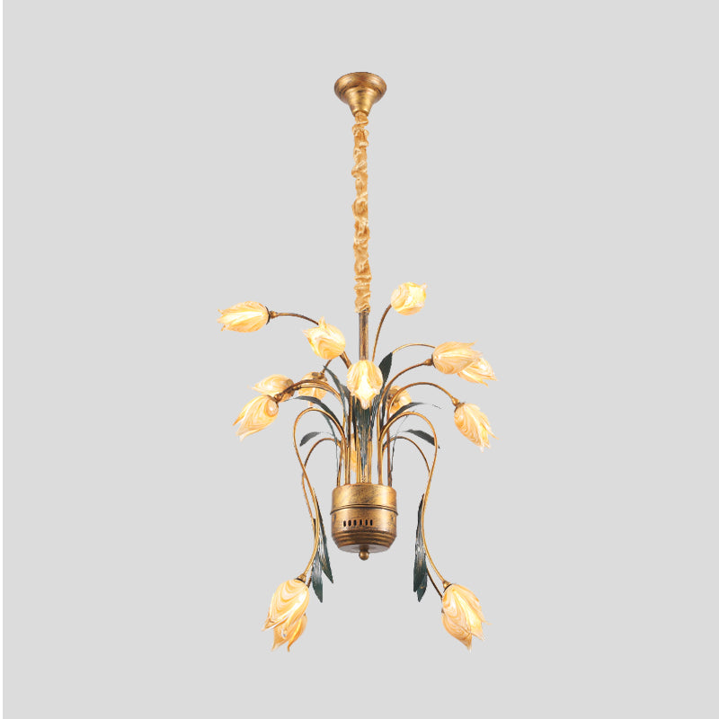 Metal Brass Hanging Chandelier Tulip 16/25 Lights Pastoral Style LED Down Lighting Pendant for Bedroom Clearhalo 'Ceiling Lights' 'Chandeliers' Lighting' options 400915
