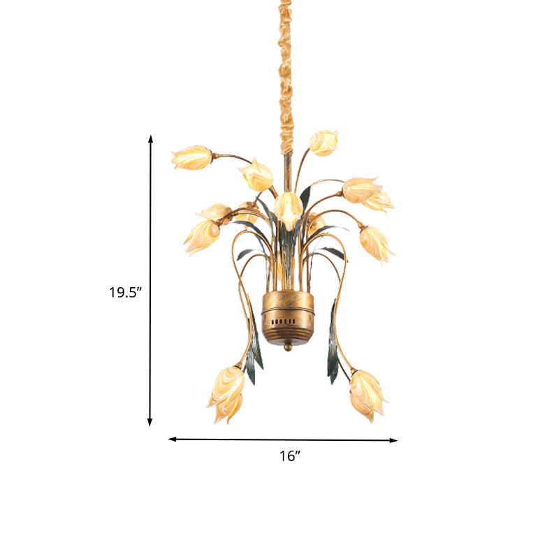 Metal Brass Hanging Chandelier Tulip 16/25 Lights Pastoral Style LED Down Lighting Pendant for Bedroom Clearhalo 'Ceiling Lights' 'Chandeliers' Lighting' options 400916
