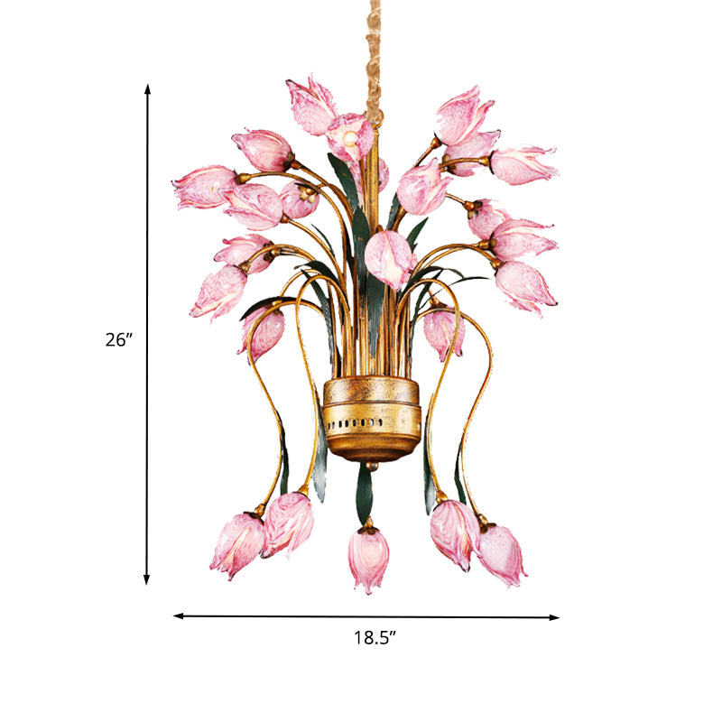 Metal Brass Hanging Chandelier Tulip 16/25 Lights Pastoral Style LED Down Lighting Pendant for Bedroom Clearhalo 'Ceiling Lights' 'Chandeliers' Lighting' options 400920