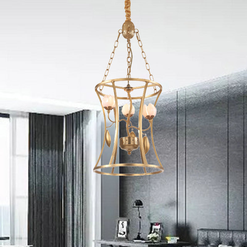 Pastoral Lotus Chandelier Lighting Fixture 3/7 Heads Metal LED Pendant Ceiling Light in Gold for Dining Room Clearhalo 'Ceiling Lights' 'Chandeliers' Lighting' options 400947