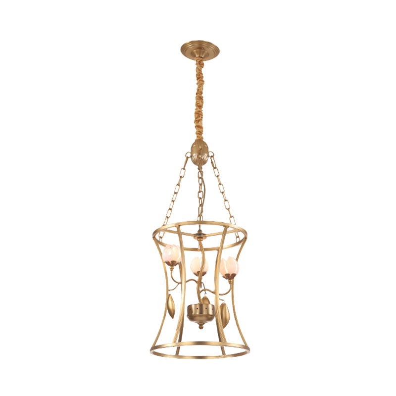Pastoral Lotus Chandelier Lighting Fixture 3/7 Heads Metal LED Pendant Ceiling Light in Gold for Dining Room Clearhalo 'Ceiling Lights' 'Chandeliers' Lighting' options 400948