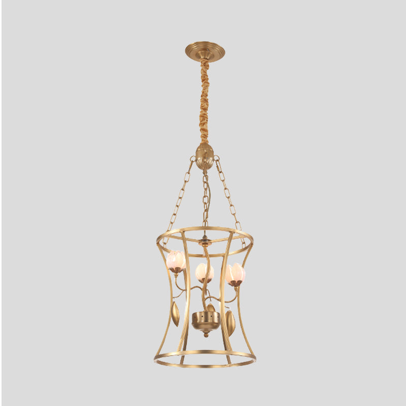 Pastoral Lotus Chandelier Lighting Fixture 3/7 Heads Metal LED Pendant Ceiling Light in Gold for Dining Room Clearhalo 'Ceiling Lights' 'Chandeliers' Lighting' options 400949