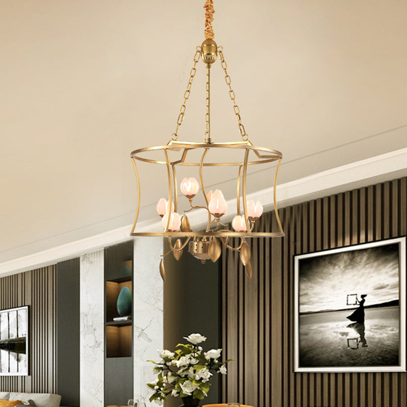Pastoral Lotus Chandelier Lighting Fixture 3/7 Heads Metal LED Pendant Ceiling Light in Gold for Dining Room Clearhalo 'Ceiling Lights' 'Chandeliers' Lighting' options 400952