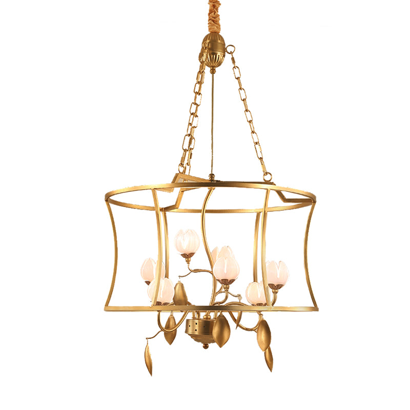 Pastoral Lotus Chandelier Lighting Fixture 3/7 Heads Metal LED Pendant Ceiling Light in Gold for Dining Room Clearhalo 'Ceiling Lights' 'Chandeliers' Lighting' options 400953