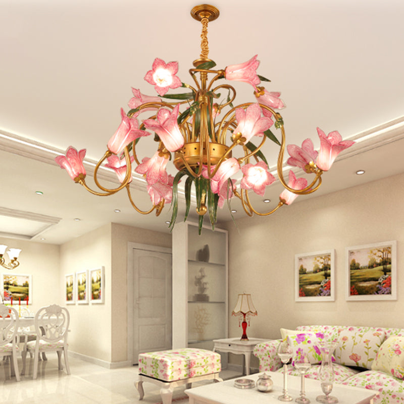 Lily Living Room Ceiling Chandelier Pastoral Metal 20 Heads Gold LED Hanging Light Fixture Clearhalo 'Ceiling Lights' 'Chandeliers' Lighting' options 400955