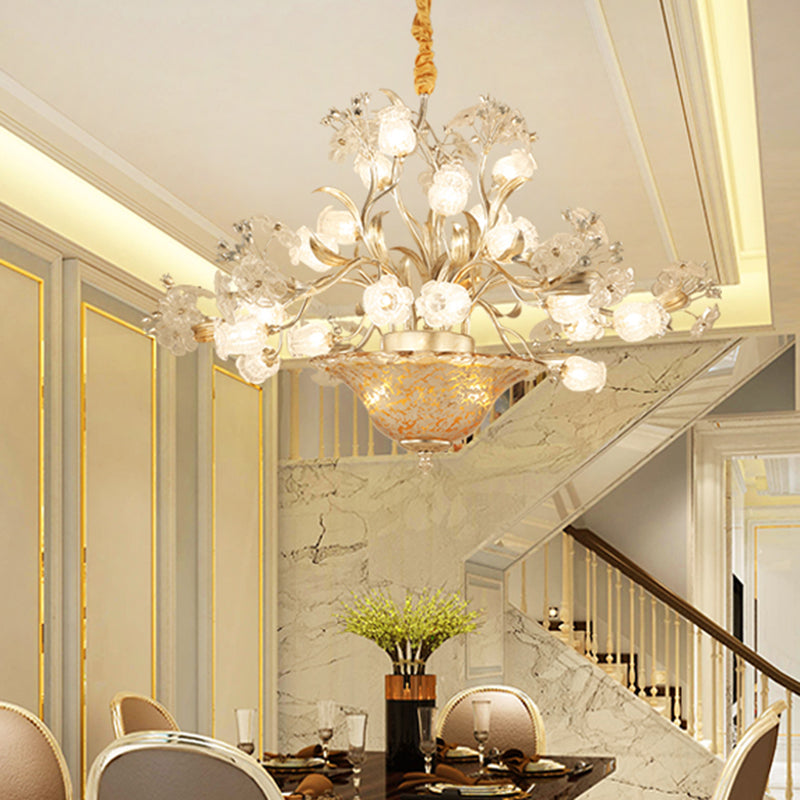 23 Bulbs Metal Chandelier Lamp Countryside Silver Blossom Living Room LED Pendant Lighting Fixture Clearhalo 'Ceiling Lights' 'Chandeliers' Lighting' options 400965