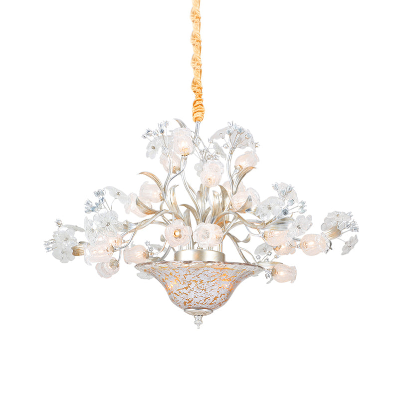 23 Bulbs Metal Chandelier Lamp Countryside Silver Blossom Living Room LED Pendant Lighting Fixture Clearhalo 'Ceiling Lights' 'Chandeliers' Lighting' options 400967