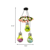 Clear Glass Bulb Cluster Pendant Industrial 3 Lights Restaurant LED Ceiling Lamp in Black with Flower Decoration Clearhalo 'Ceiling Lights' 'Glass shade' 'Glass' 'Industrial Pendants' 'Industrial' 'Middle Century Pendants' 'Pendant Lights' 'Pendants' 'Tiffany' Lighting' 400998