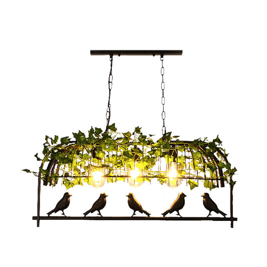 3 Lights Birdcage Island Ceiling Light Industrial Black Metal Hanging Lamp with Plant Decoration Clearhalo 'Ceiling Lights' 'Island Lights' Lighting' 401020