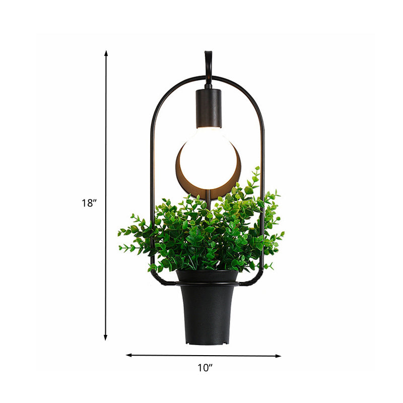 Potted Plant Restaurant Sconce Light Industrial Metal 1 Bulb Black LED Wall Lighting Clearhalo 'Art deco wall lights' 'Cast Iron' 'Glass' 'Industrial wall lights' 'Industrial' 'Middle century wall lights' 'Modern' 'Rustic wall lights' 'Tiffany' 'Traditional wall lights' 'Wall Lamps & Sconces' 'Wall Lights' Lighting' 401100