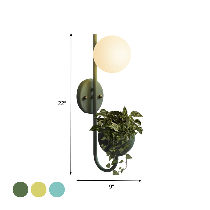 1 Light Ball Sconce Lamp Industrial Yellow/Blue/Green Metal LED Plant Wall Mount Lighting for Restaurant Clearhalo 'Art deco wall lights' 'Cast Iron' 'Glass' 'Industrial wall lights' 'Industrial' 'Middle century wall lights' 'Modern' 'Rustic wall lights' 'Tiffany' 'Traditional wall lights' 'Wall Lamps & Sconces' 'Wall Lights' Lighting' 401105