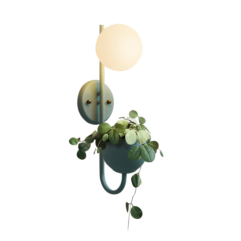 1 Light Ball Sconce Lamp Industrial Yellow/Blue/Green Metal LED Plant Wall Mount Lighting for Restaurant Clearhalo 'Art deco wall lights' 'Cast Iron' 'Glass' 'Industrial wall lights' 'Industrial' 'Middle century wall lights' 'Modern' 'Rustic wall lights' 'Tiffany' 'Traditional wall lights' 'Wall Lamps & Sconces' 'Wall Lights' Lighting' 401108