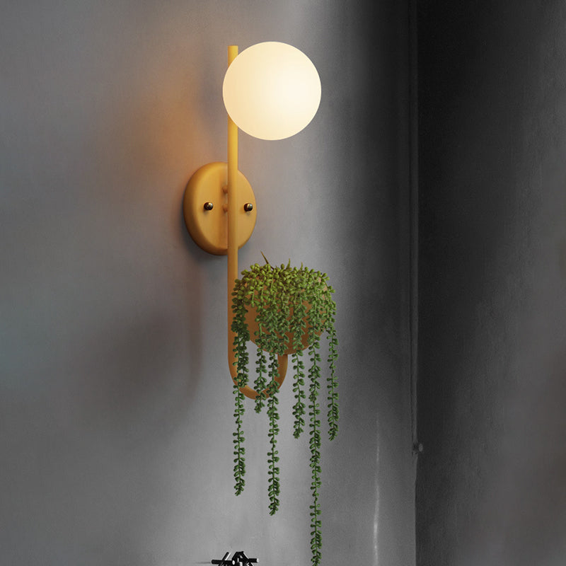 1 Light Ball Sconce Lamp Industrial Yellow/Blue/Green Metal LED Plant Wall Mount Lighting for Restaurant Yellow Clearhalo 'Art deco wall lights' 'Cast Iron' 'Glass' 'Industrial wall lights' 'Industrial' 'Middle century wall lights' 'Modern' 'Rustic wall lights' 'Tiffany' 'Traditional wall lights' 'Wall Lamps & Sconces' 'Wall Lights' Lighting' 401109