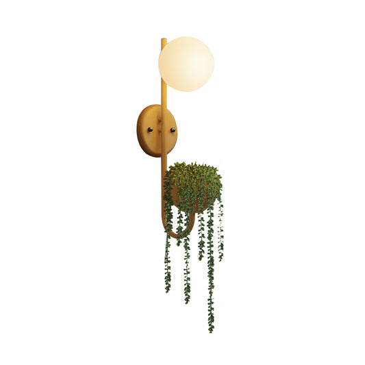 1 Light Ball Sconce Lamp Industrial Yellow/Blue/Green Metal LED Plant Wall Mount Lighting for Restaurant Clearhalo 'Art deco wall lights' 'Cast Iron' 'Glass' 'Industrial wall lights' 'Industrial' 'Middle century wall lights' 'Modern' 'Rustic wall lights' 'Tiffany' 'Traditional wall lights' 'Wall Lamps & Sconces' 'Wall Lights' Lighting' 401111