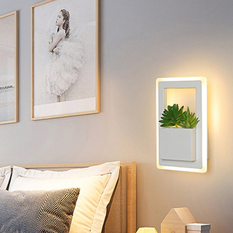 Acrylic White Sconce Wall Light Round/Rectangle/Rhombus LED Industrial Plant Wall Lighting Fixture in Warm/White Light White Rectangle Clearhalo 'Industrial wall lights' 'Industrial' 'Middle century wall lights' 'Tiffany' 'Wall Lamps & Sconces' 'Wall Lights' Lighting' 401112
