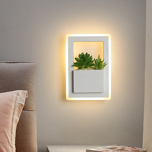 Acrylic White Sconce Wall Light Round/Rectangle/Rhombus LED Industrial Plant Wall Lighting Fixture in Warm/White Light Clearhalo 'Industrial wall lights' 'Industrial' 'Middle century wall lights' 'Tiffany' 'Wall Lamps & Sconces' 'Wall Lights' Lighting' 401113
