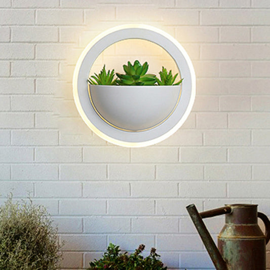 Acrylic White Sconce Wall Light Round/Rectangle/Rhombus LED Industrial Plant Wall Lighting Fixture in Warm/White Light White Round Clearhalo 'Industrial wall lights' 'Industrial' 'Middle century wall lights' 'Tiffany' 'Wall Lamps & Sconces' 'Wall Lights' Lighting' 401117