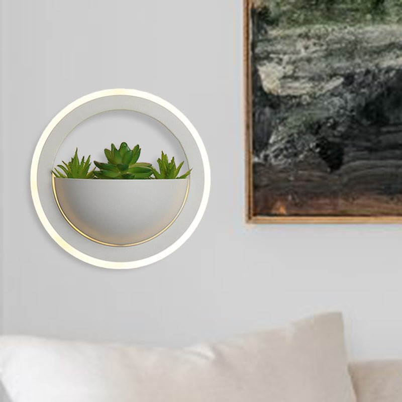 Acrylic White Sconce Wall Light Round/Rectangle/Rhombus LED Industrial Plant Wall Lighting Fixture in Warm/White Light Clearhalo 'Industrial wall lights' 'Industrial' 'Middle century wall lights' 'Tiffany' 'Wall Lamps & Sconces' 'Wall Lights' Lighting' 401118