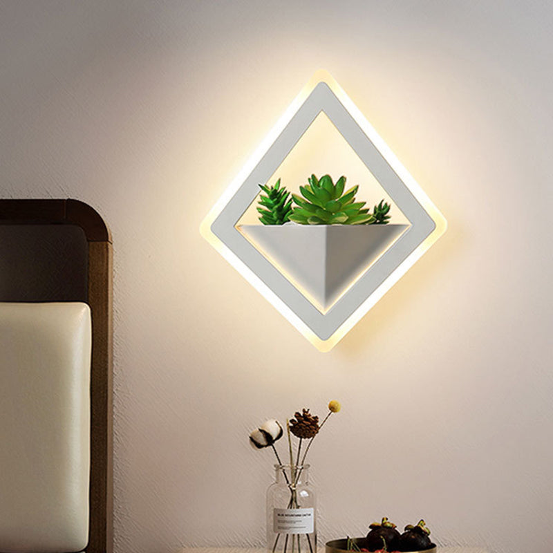 Acrylic White Sconce Wall Light Round/Rectangle/Rhombus LED Industrial Plant Wall Lighting Fixture in Warm/White Light White Rhombus Clearhalo 'Industrial wall lights' 'Industrial' 'Middle century wall lights' 'Tiffany' 'Wall Lamps & Sconces' 'Wall Lights' Lighting' 401121