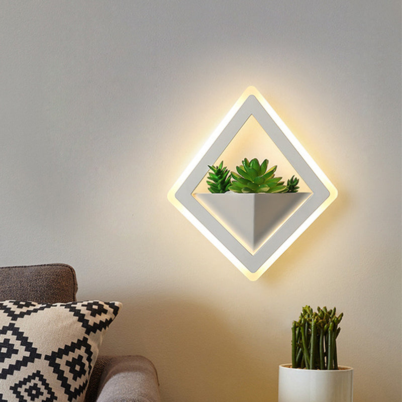 Acrylic White Sconce Wall Light Round/Rectangle/Rhombus LED Industrial Plant Wall Lighting Fixture in Warm/White Light Clearhalo 'Industrial wall lights' 'Industrial' 'Middle century wall lights' 'Tiffany' 'Wall Lamps & Sconces' 'Wall Lights' Lighting' 401122
