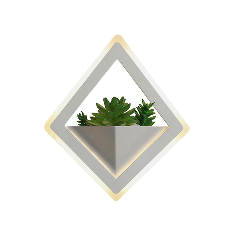 Acrylic White Sconce Wall Light Round/Rectangle/Rhombus LED Industrial Plant Wall Lighting Fixture in Warm/White Light Clearhalo 'Industrial wall lights' 'Industrial' 'Middle century wall lights' 'Tiffany' 'Wall Lamps & Sconces' 'Wall Lights' Lighting' 401123