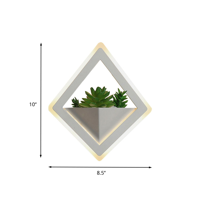 Acrylic White Sconce Wall Light Round/Rectangle/Rhombus LED Industrial Plant Wall Lighting Fixture in Warm/White Light Clearhalo 'Industrial wall lights' 'Industrial' 'Middle century wall lights' 'Tiffany' 'Wall Lamps & Sconces' 'Wall Lights' Lighting' 401124