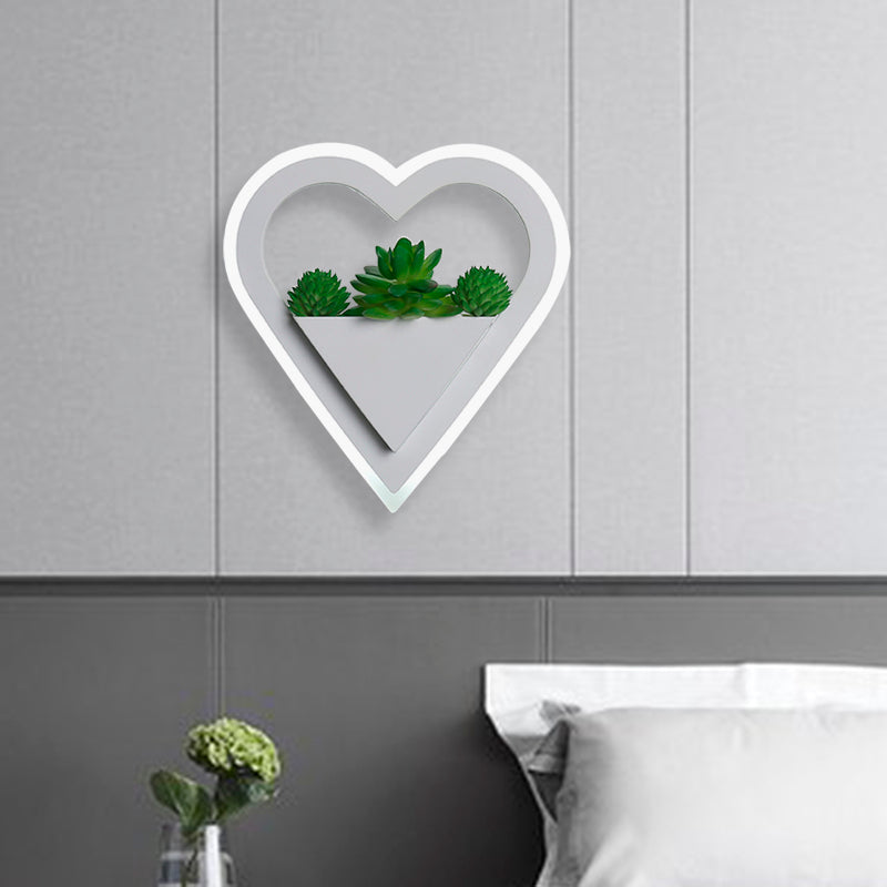 Acrylic White Sconce Wall Light Round/Rectangle/Rhombus LED Industrial Plant Wall Lighting Fixture in Warm/White Light White Loving Heart Clearhalo 'Industrial wall lights' 'Industrial' 'Middle century wall lights' 'Tiffany' 'Wall Lamps & Sconces' 'Wall Lights' Lighting' 401125