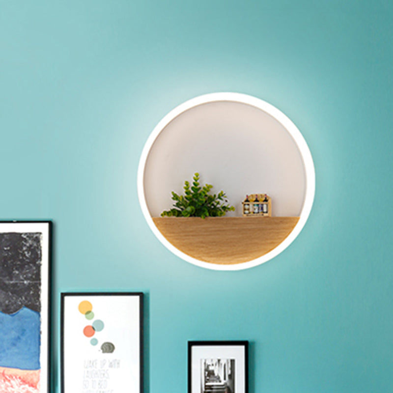 LED Acrylic Sconce Lighting Fixture Simple White Round Living Room Plant Wall Mount Light, 8"/12"/16" Dia Clearhalo 'Industrial wall lights' 'Industrial' 'Middle century wall lights' 'Tiffany' 'Wall Lamps & Sconces' 'Wall Lights' Lighting' 401131