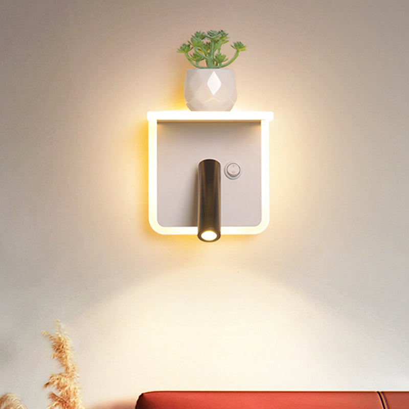 White LED Wall Light Minimalism Acrylic Round/Square Wall Sconce with Plant Decoration in Warm/White Light White Square Plate Clearhalo 'Industrial wall lights' 'Industrial' 'Middle century wall lights' 'Tiffany' 'Wall Lamps & Sconces' 'Wall Lights' Lighting' 401136