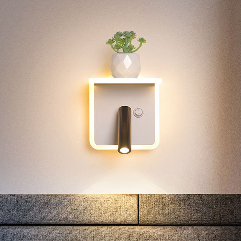 White LED Wall Light Minimalism Acrylic Round/Square Wall Sconce with Plant Decoration in Warm/White Light Clearhalo 'Industrial wall lights' 'Industrial' 'Middle century wall lights' 'Tiffany' 'Wall Lamps & Sconces' 'Wall Lights' Lighting' 401137