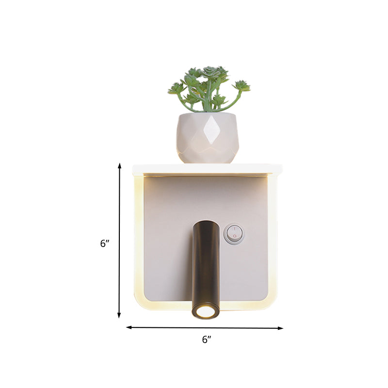 White LED Wall Light Minimalism Acrylic Round/Square Wall Sconce with Plant Decoration in Warm/White Light Clearhalo 'Industrial wall lights' 'Industrial' 'Middle century wall lights' 'Tiffany' 'Wall Lamps & Sconces' 'Wall Lights' Lighting' 401140