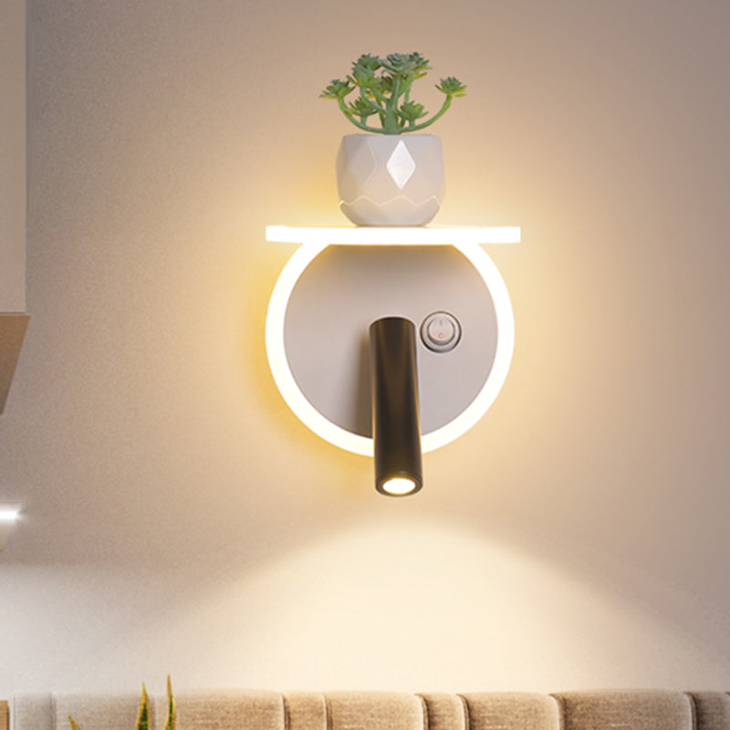 White LED Wall Light Minimalism Acrylic Round/Square Wall Sconce with Plant Decoration in Warm/White Light White Round Clearhalo 'Industrial wall lights' 'Industrial' 'Middle century wall lights' 'Tiffany' 'Wall Lamps & Sconces' 'Wall Lights' Lighting' 401141