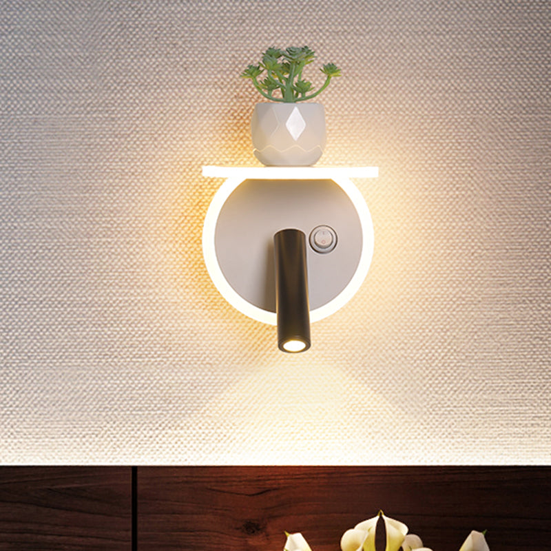White LED Wall Light Minimalism Acrylic Round/Square Wall Sconce with Plant Decoration in Warm/White Light Clearhalo 'Industrial wall lights' 'Industrial' 'Middle century wall lights' 'Tiffany' 'Wall Lamps & Sconces' 'Wall Lights' Lighting' 401142
