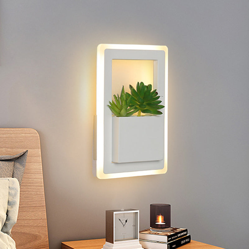 White LED Wall Lighting Minimalist Acrylic Rectangle Wall Sconce with Plant Decoration for Bedroom, Warm/White Light Clearhalo 'Industrial wall lights' 'Industrial' 'Middle century wall lights' 'Tiffany' 'Wall Lamps & Sconces' 'Wall Lights' Lighting' 401146