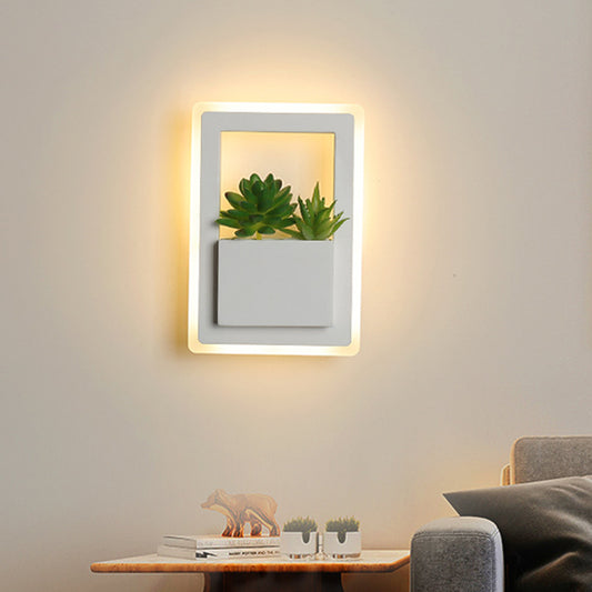 White LED Wall Lighting Minimalist Acrylic Rectangle Wall Sconce with Plant Decoration for Bedroom, Warm/White Light Clearhalo 'Industrial wall lights' 'Industrial' 'Middle century wall lights' 'Tiffany' 'Wall Lamps & Sconces' 'Wall Lights' Lighting' 401147