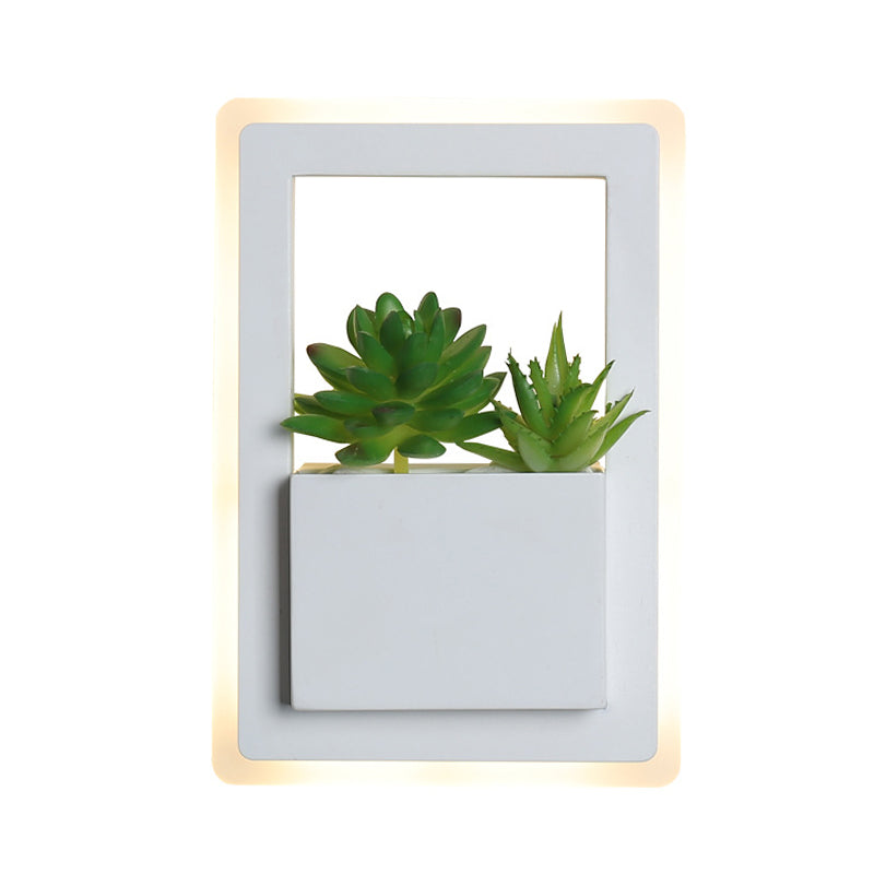 White LED Wall Lighting Minimalist Acrylic Rectangle Wall Sconce with Plant Decoration for Bedroom, Warm/White Light Clearhalo 'Industrial wall lights' 'Industrial' 'Middle century wall lights' 'Tiffany' 'Wall Lamps & Sconces' 'Wall Lights' Lighting' 401148