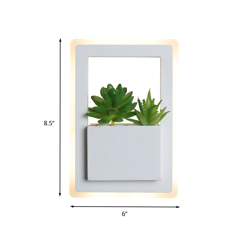 White LED Wall Lighting Minimalist Acrylic Rectangle Wall Sconce with Plant Decoration for Bedroom, Warm/White Light Clearhalo 'Industrial wall lights' 'Industrial' 'Middle century wall lights' 'Tiffany' 'Wall Lamps & Sconces' 'Wall Lights' Lighting' 401149