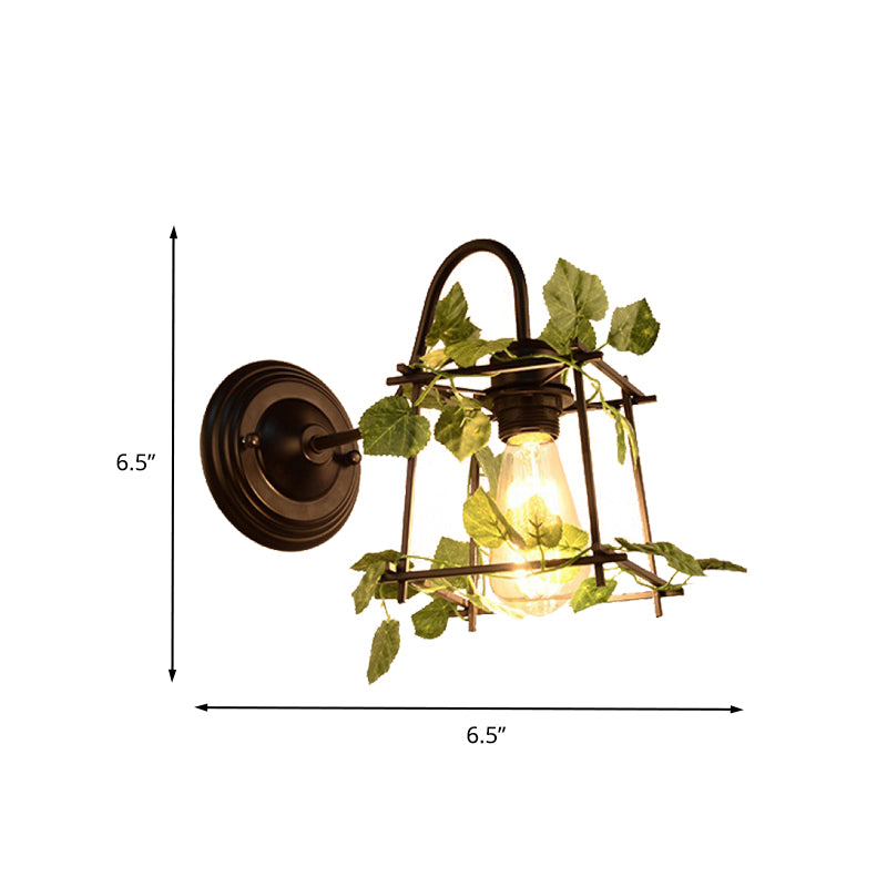 1 Light Wall Lighting Fixture Industrial Diamond/Globe/Square Metal LED Wall Lamp Sconce in Black with Plant Clearhalo 'Art deco wall lights' 'Cast Iron' 'Glass' 'Industrial wall lights' 'Industrial' 'Middle century wall lights' 'Modern' 'Rustic wall lights' 'Tiffany' 'Traditional wall lights' 'Wall Lamps & Sconces' 'Wall Lights' Lighting' 401170